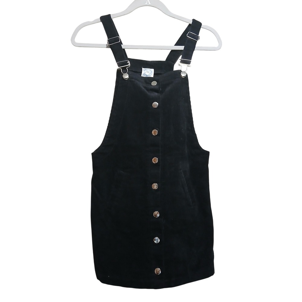 Blue Rain‎ Corduroy Button Front Overall Dress Mini Black XS